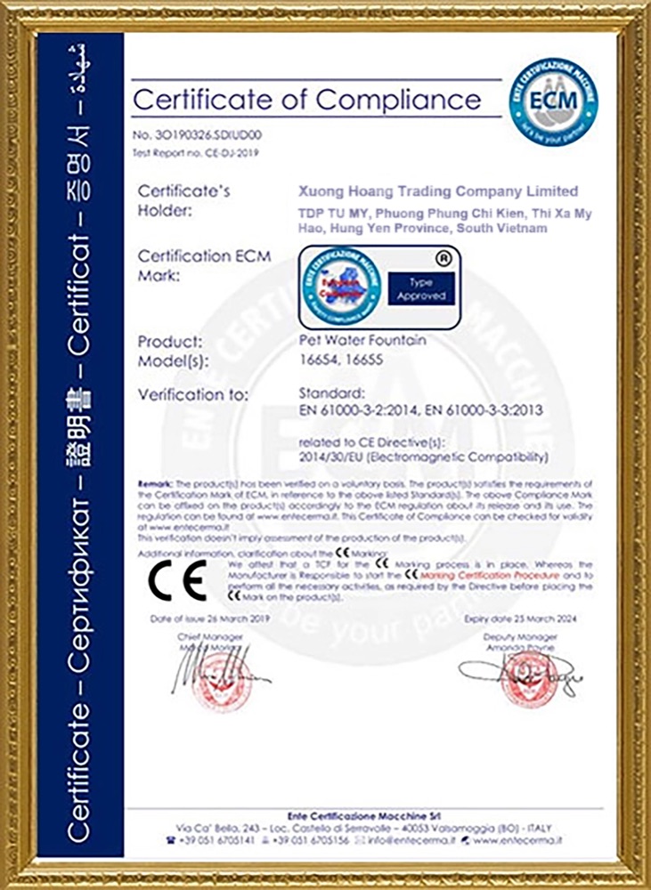 CE — Declaration of Conformity certificate